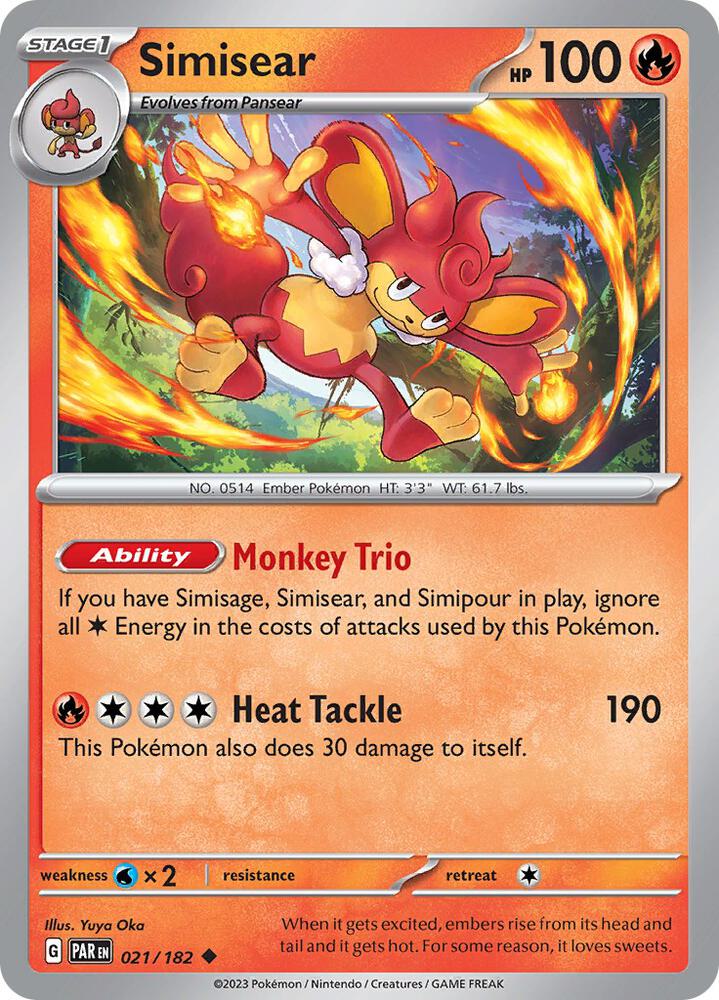 Simisear 021/182, Paradox Rift Pokémon card
