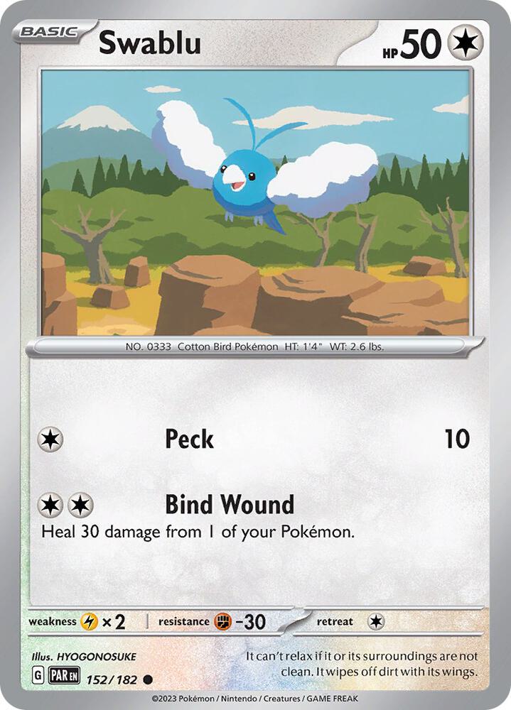 Swablu 152/182 Reverse Holofoil, Paradox Rift Pokémon card