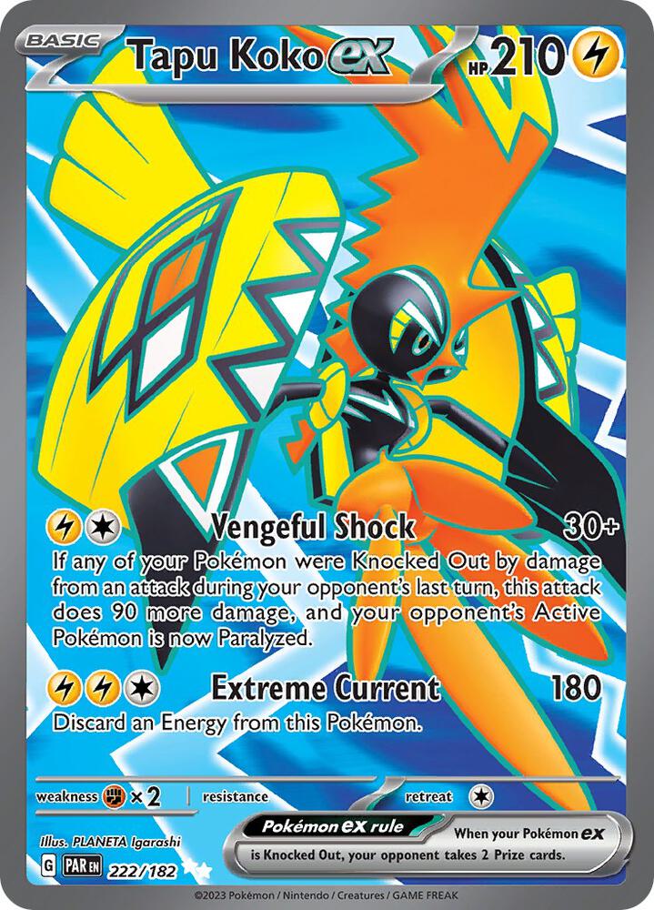 Tapu Koko ex 222/182 Holofoil, Paradox Rift Pokémon card
