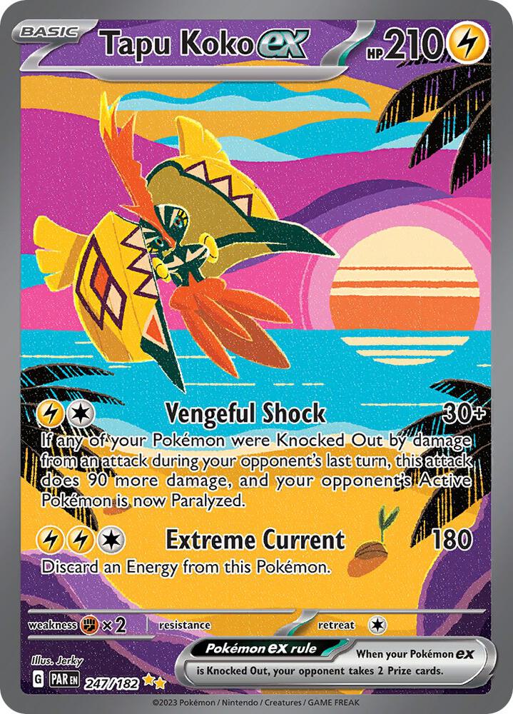 Tapu Koko ex 247/182 Holofoil, Paradox Rift Pokémon card