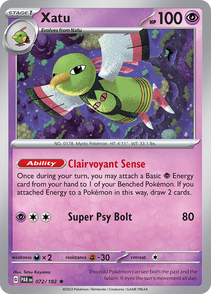 Xatu 072/182 Reverse Holofoil, Paradox Rift Pokémon card