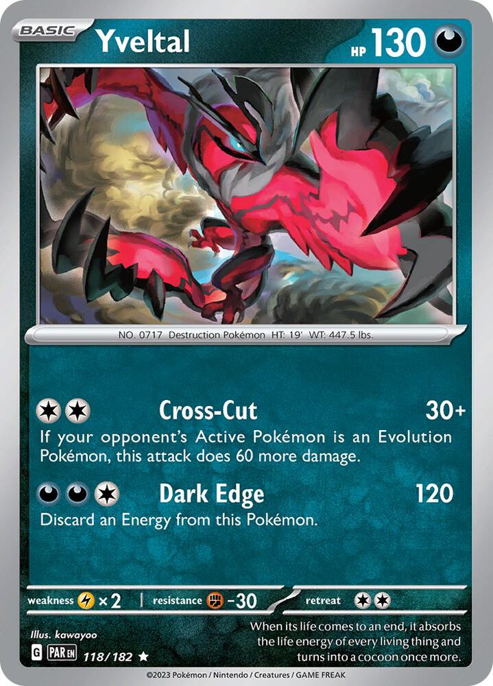 Yveltal 118/182 Holofoil, Paradox Rift Pokémon card