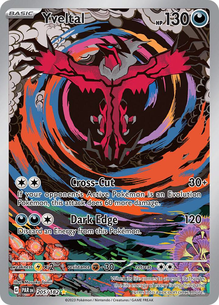 Yveltal 205/182 Holofoil, Paradox Rift Pokémon card