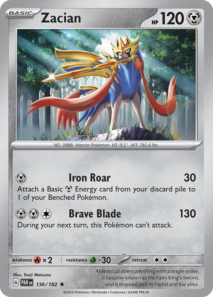 Zacian 136/182 Holofoil, Paradox Rift Pokémon card