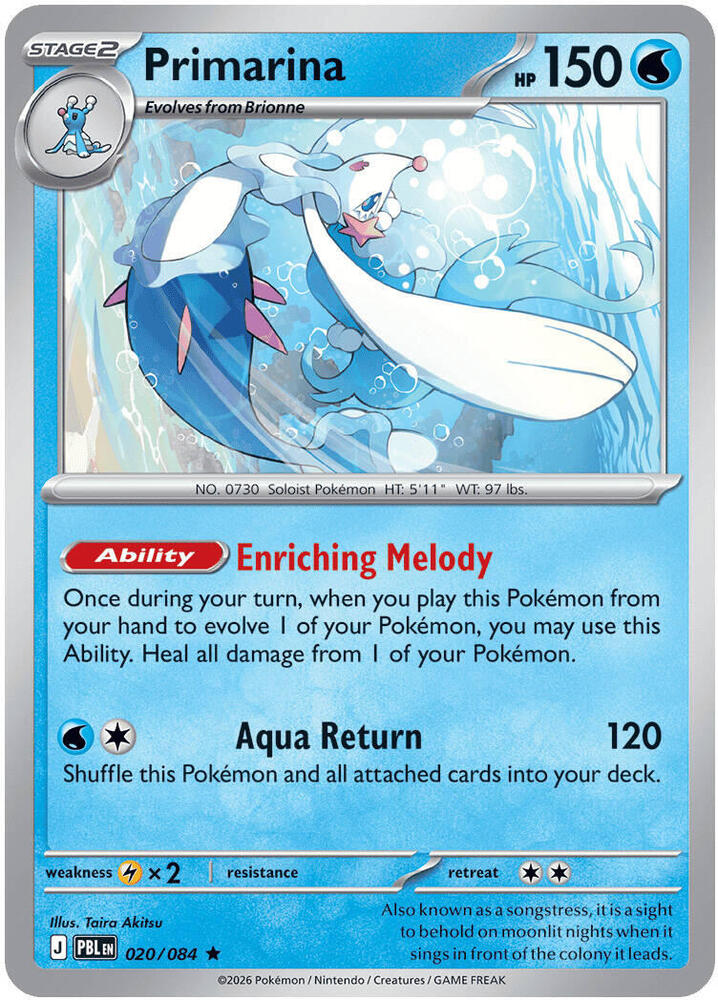 Pokemon - Pitch Black - Primarina - 020/084 - Reverse Holofoil