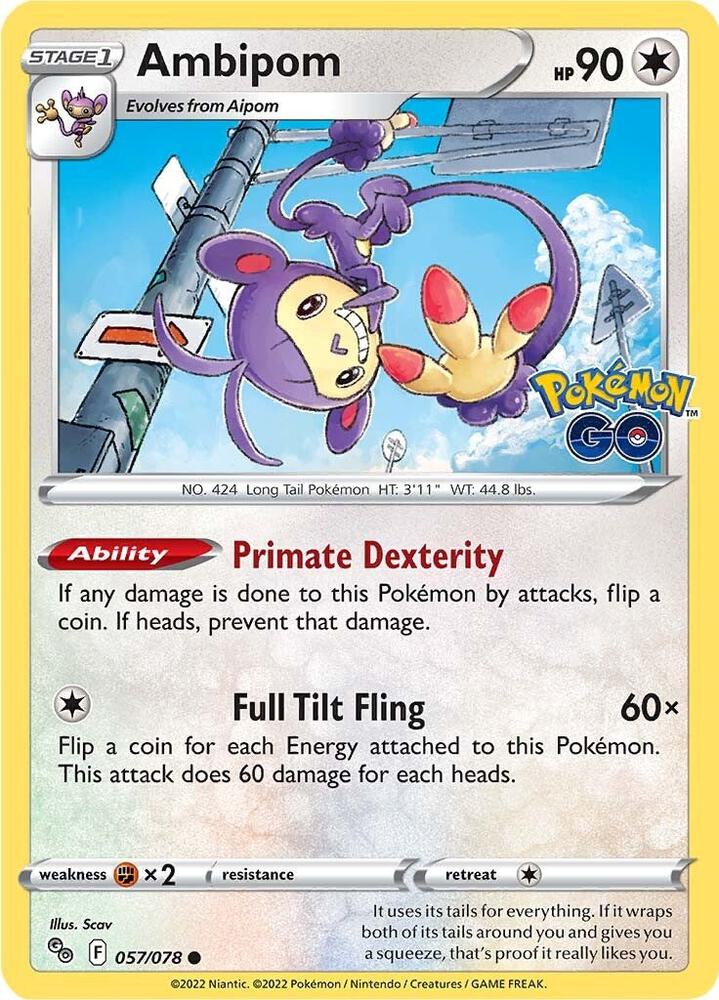 Ambipom 057/078 Reverse Holofoil — Pokémon GO Pokémon card