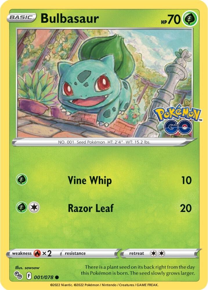 Bulbasaur 001/078 Reverse Holofoil — Pokémon GO Pokémon card