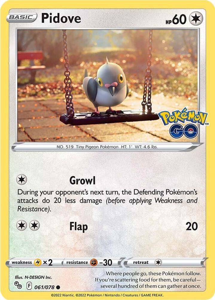Pidove 061/078 Reverse Holofoil — Pokémon GO Pokémon card