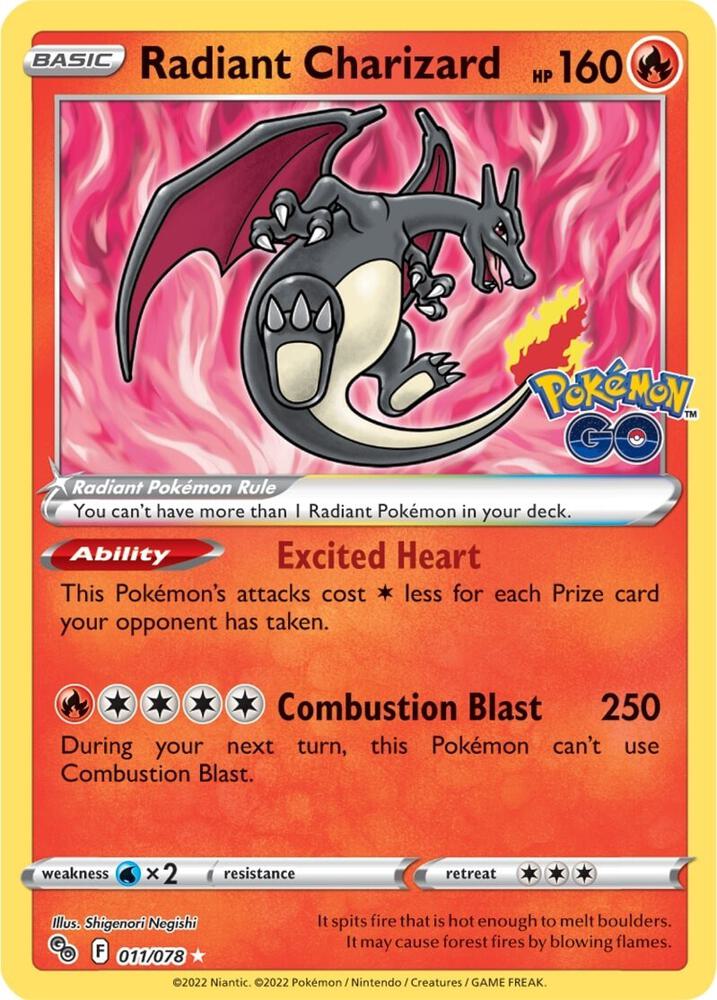 Radiant Charizard 011/078 Holofoil — Pokémon GO Pokémon card