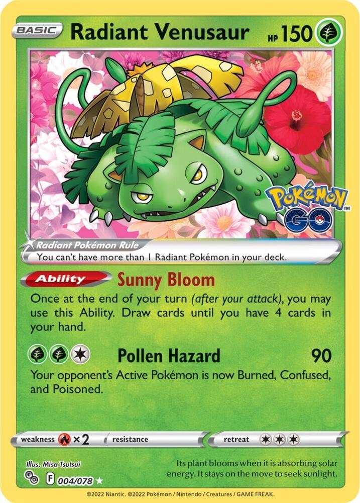 Radiant Venusaur 004/078 Holofoil — Pokémon GO Pokémon card