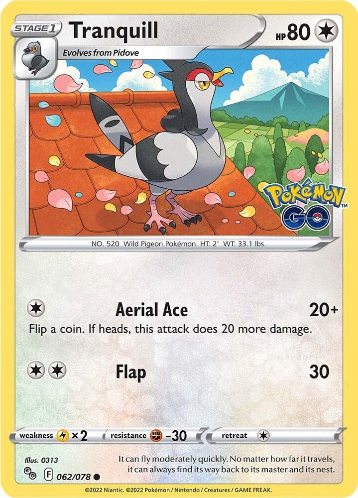 Tranquill 062/078 — Pokémon GO Pokémon card