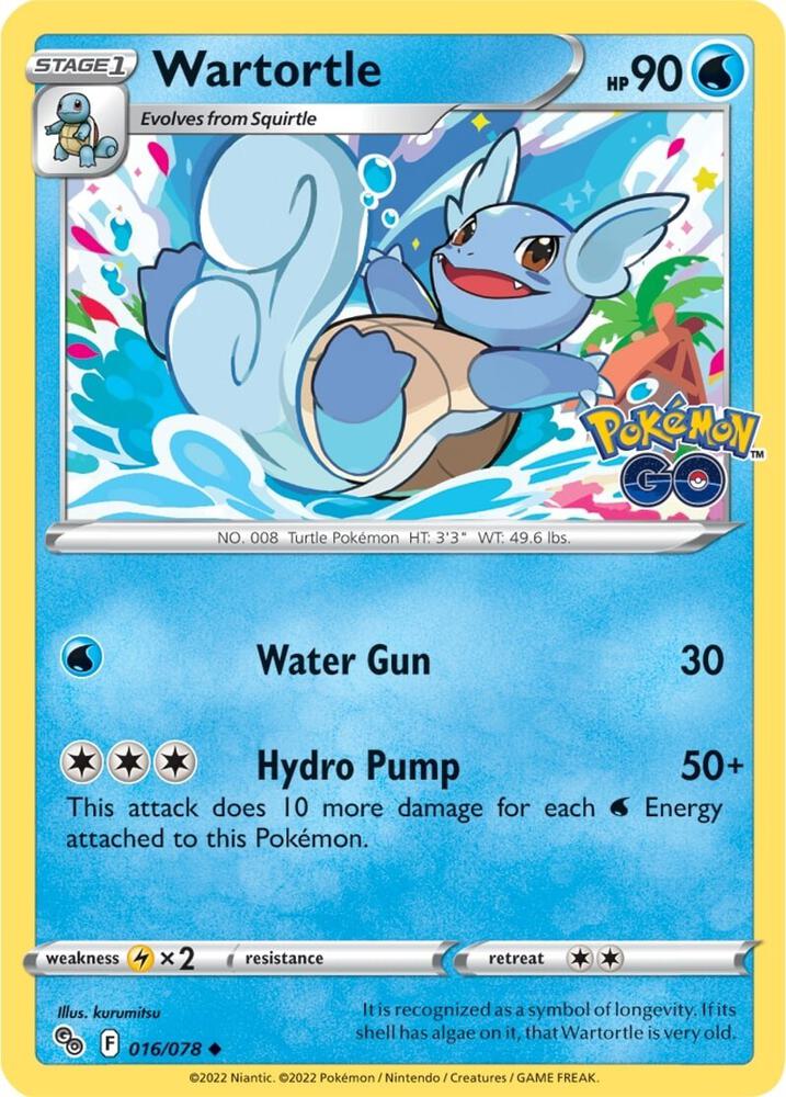 Wartortle 016/078 Reverse Holofoil — Pokémon GO Pokémon card