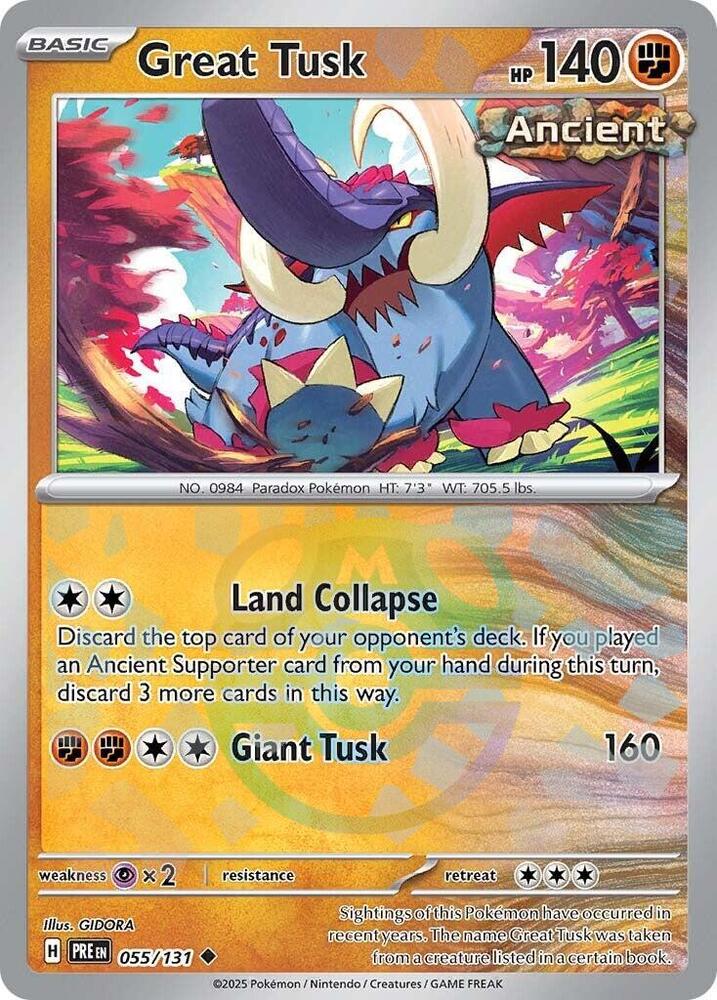 Great Tusk 055/131 Master Ball, Prismatic Evolutions Pokémon card