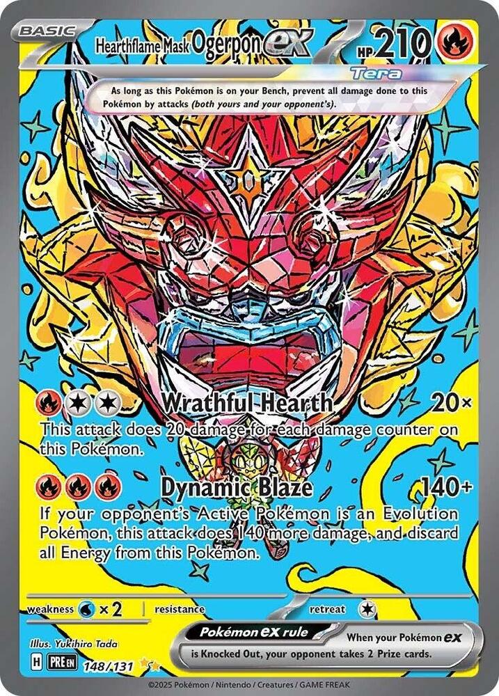 Hearthflame Mask Ogerpon ex 148/131 Holofoil, Prismatic Evolutions Pokémon card