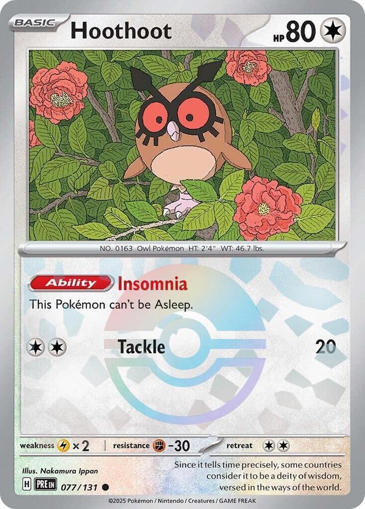 Hoothoot 077/131 Poke Ball — Prismatic Evolutions Pokémon card