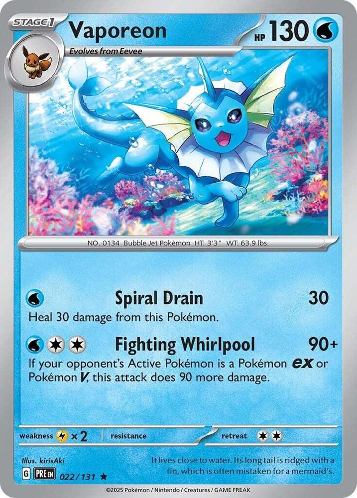 Vaporeon 022/131 Reverse Holofoil — Prismatic Evolutions Pokémon card