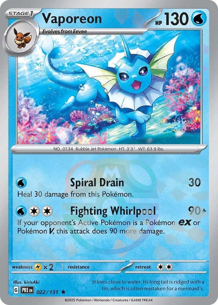 Vaporeon 022/131 Master Ball — Prismatic Evolutions Pokémon card