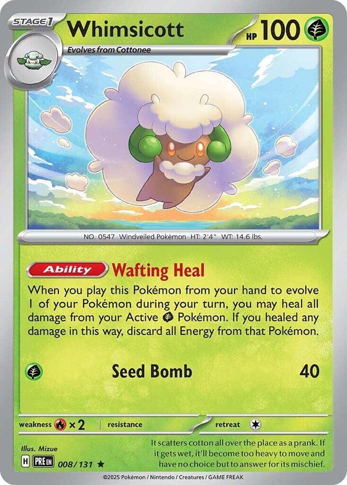 Whimsicott 008/131 Reverse Holofoil — Prismatic Evolutions Pokémon card