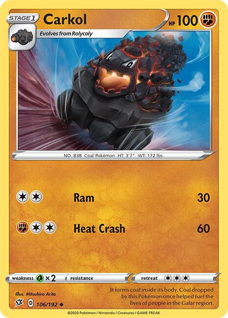 Pokemon - Rebel Clash - Carkol - 106/192 - Reverse Holofoil