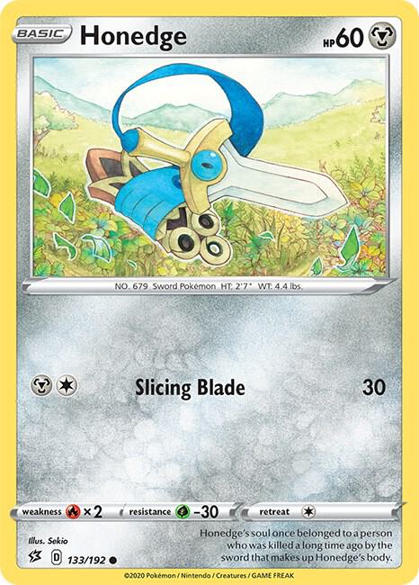 Honedge 133/192 Reverse Holofoil — Rebel Clash Pokémon card