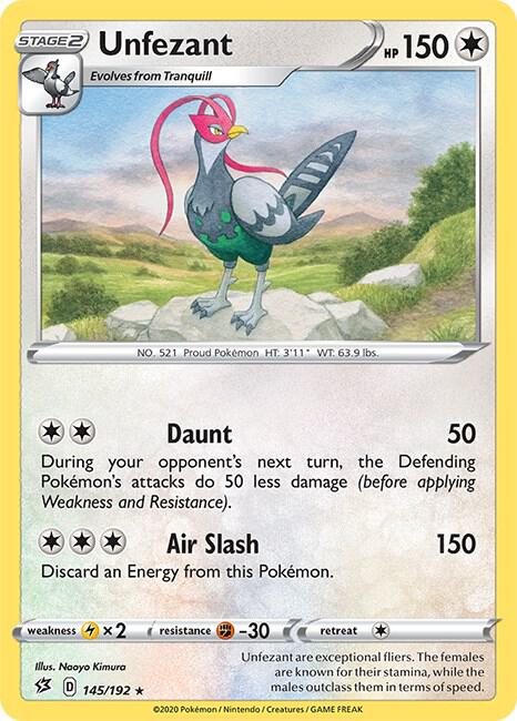 Unfezant 145/192 Reverse Holofoil — Rebel Clash Pokémon card