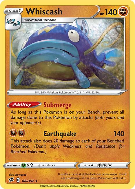 Whiscash 100/192 — Rebel Clash Pokémon card