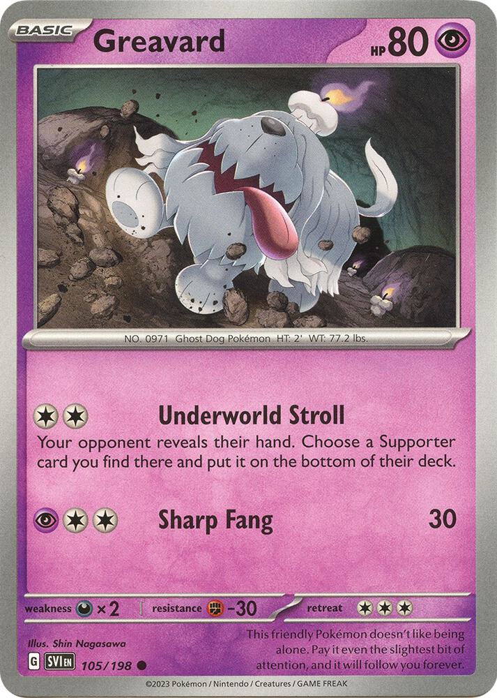 Greavard 105/198 — Scarlet & Violet Pokémon card