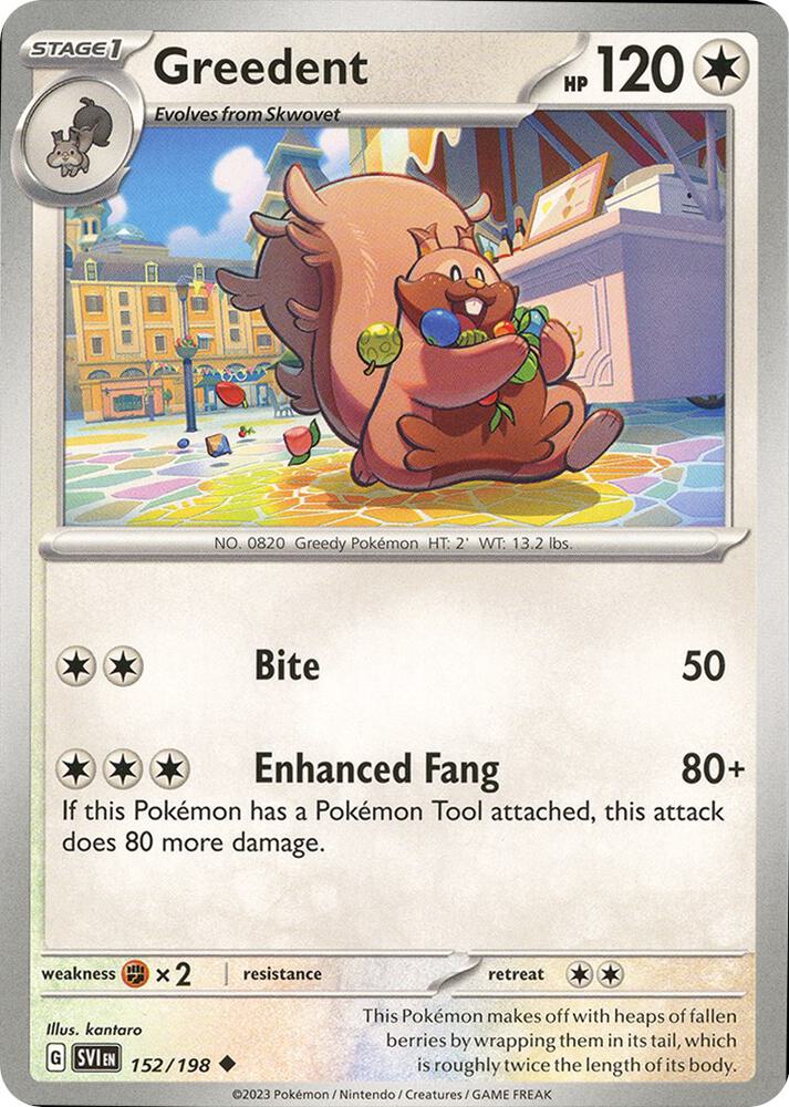 Greedent 152/198 Reverse Holofoil — Scarlet & Violet Pokémon card