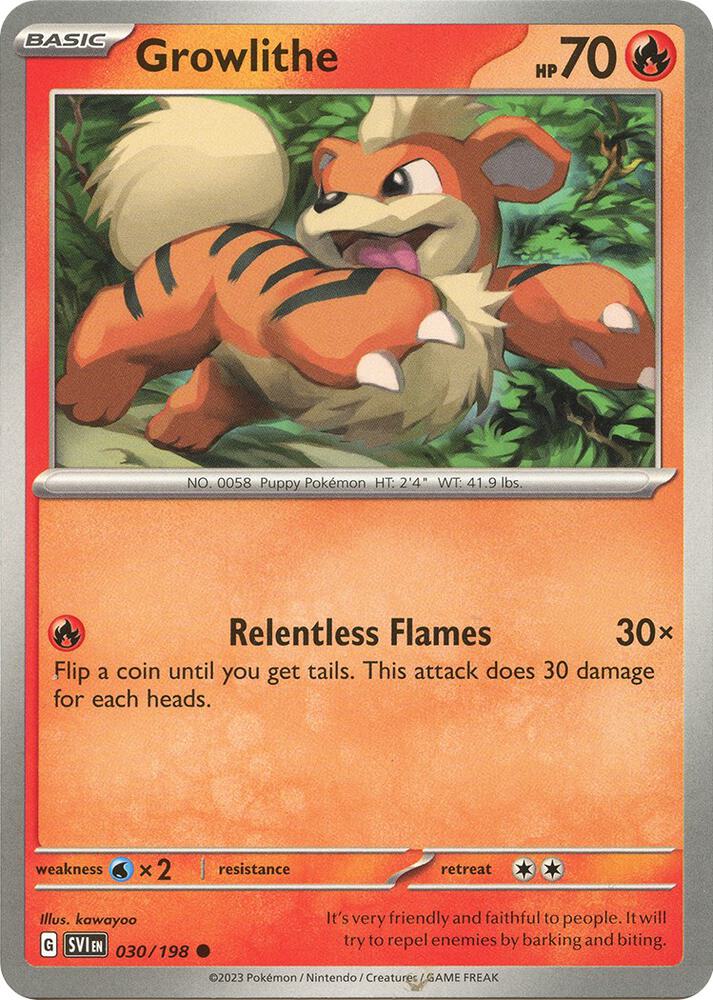 Growlithe 030/198 Reverse Holofoil — Scarlet & Violet Pokémon card