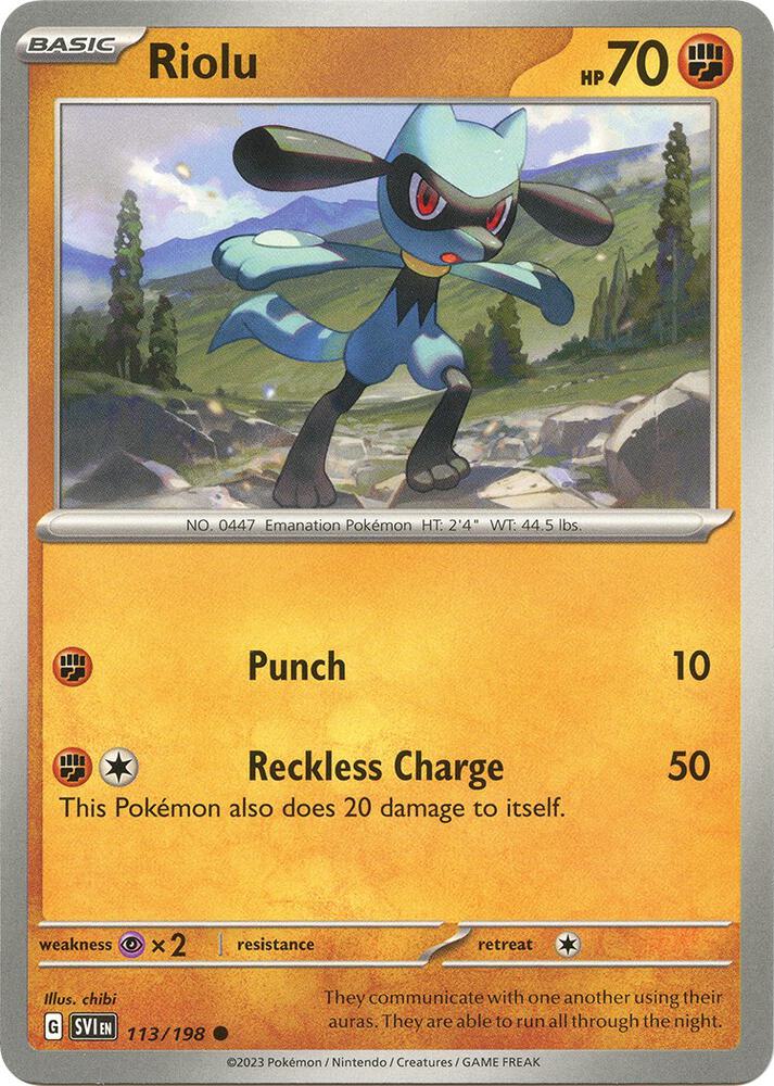 Riolu 113/198 Reverse Holofoil — Scarlet & Violet Pokémon card