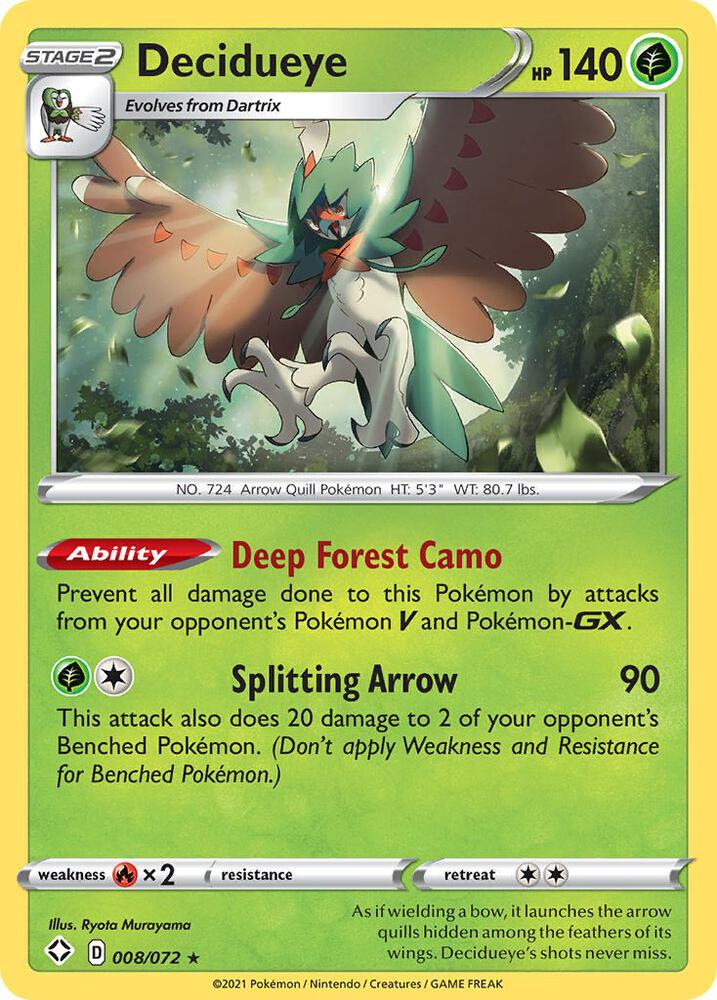 Decidueye 008/072 Reverse Holofoil — Shining Fates Pokémon card