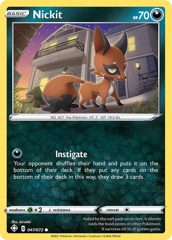 Pokemon - Sword & Shield - Shining Fates - Nickit - 047/072 - Reverse Holofoil