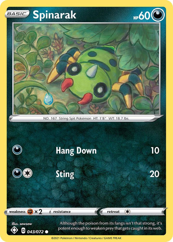 Spinarak 043/072 Reverse Holofoil — Shining Fates Pokémon card