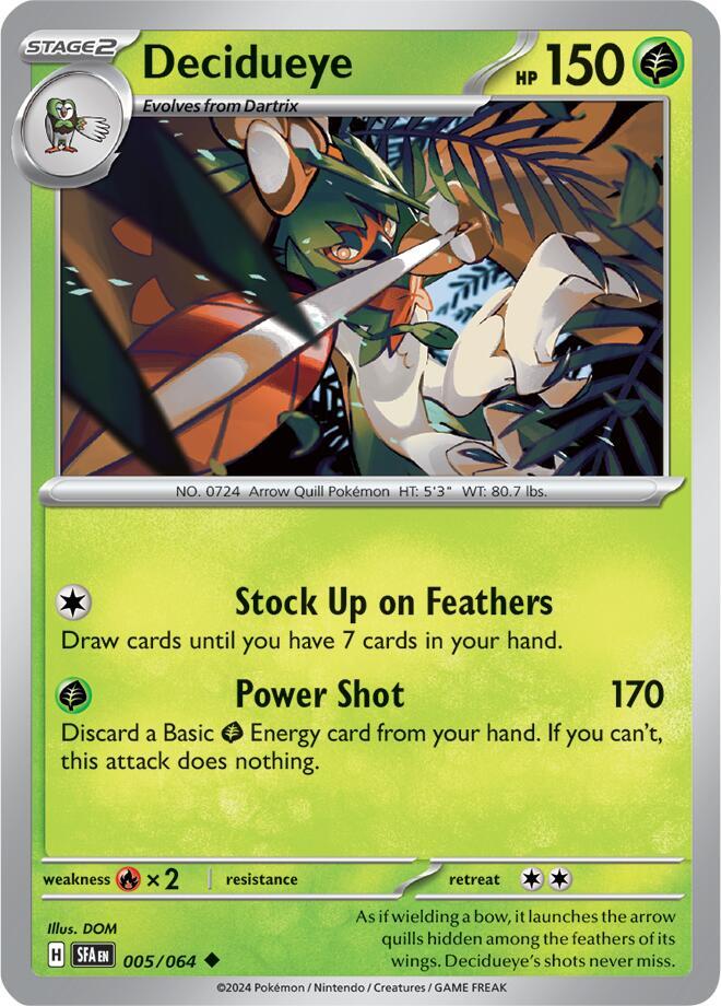 Decidueye 005/064 Reverse Holofoil, Shrouded Fable Pokémon card