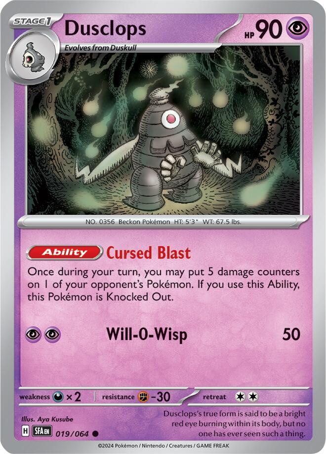 Dusclops 019/064 Reverse Holofoil, Shrouded Fable Pokémon card