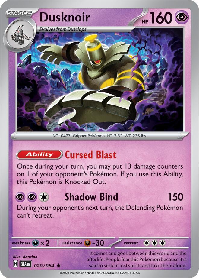Dusknoir 020/064 Reverse Holofoil, Shrouded Fable Pokémon card
