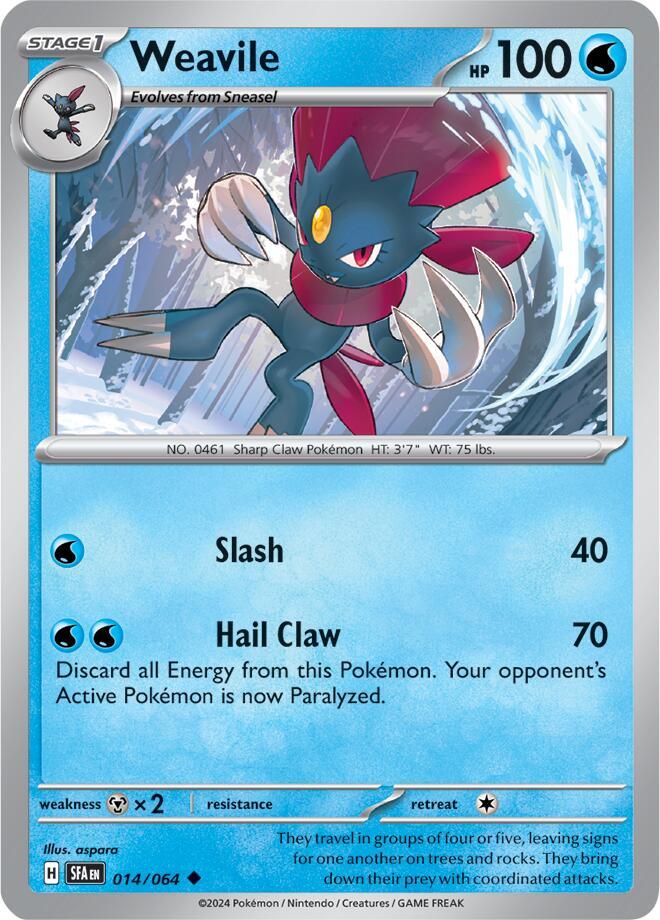 Weavile 014/064 Reverse Holofoil, Shrouded Fable Pokémon card