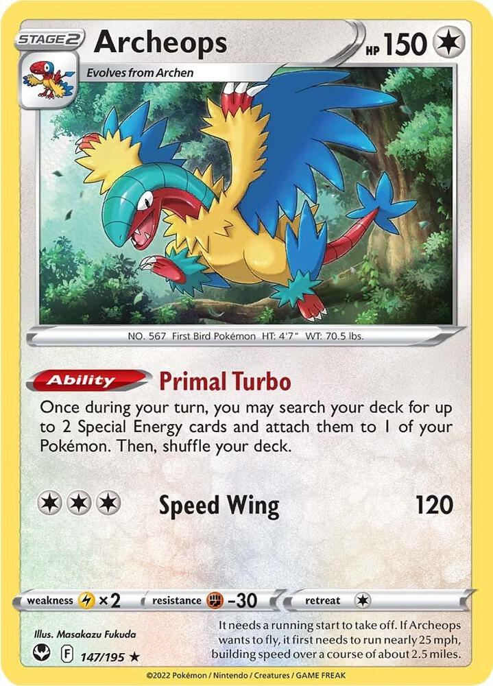Archeops 147/195 Reverse Holofoil — Silver Tempest Pokémon card