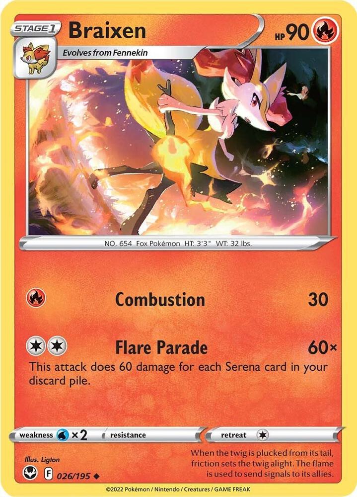 Braixen 026/195 Reverse Holofoil — Silver Tempest Pokémon card