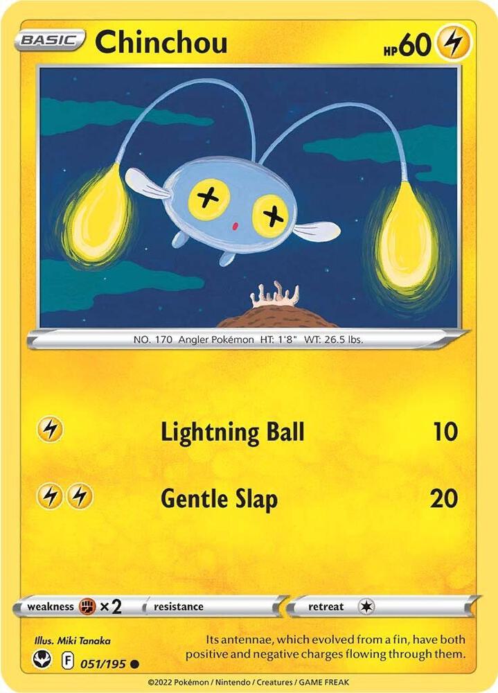 Chinchou 051/195 Reverse Holofoil — Silver Tempest Pokémon card