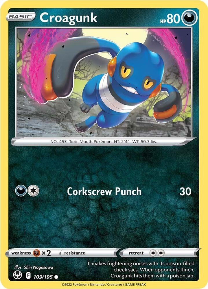 Croagunk 109/195 Reverse Holofoil — Silver Tempest Pokémon card