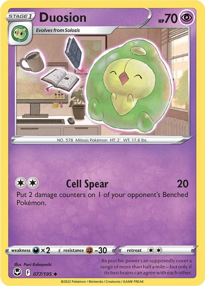 Duosion 077/195 Reverse Holofoil — Silver Tempest Pokémon card