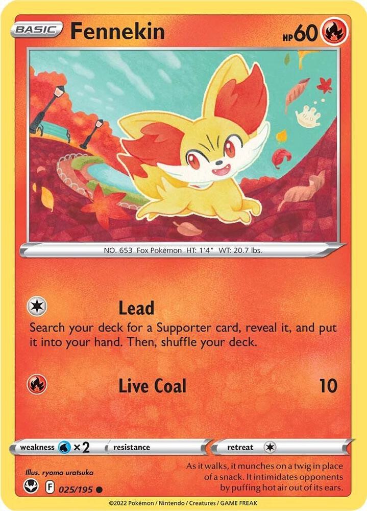 Fennekin 025/195 Reverse Holofoil — Silver Tempest Pokémon card