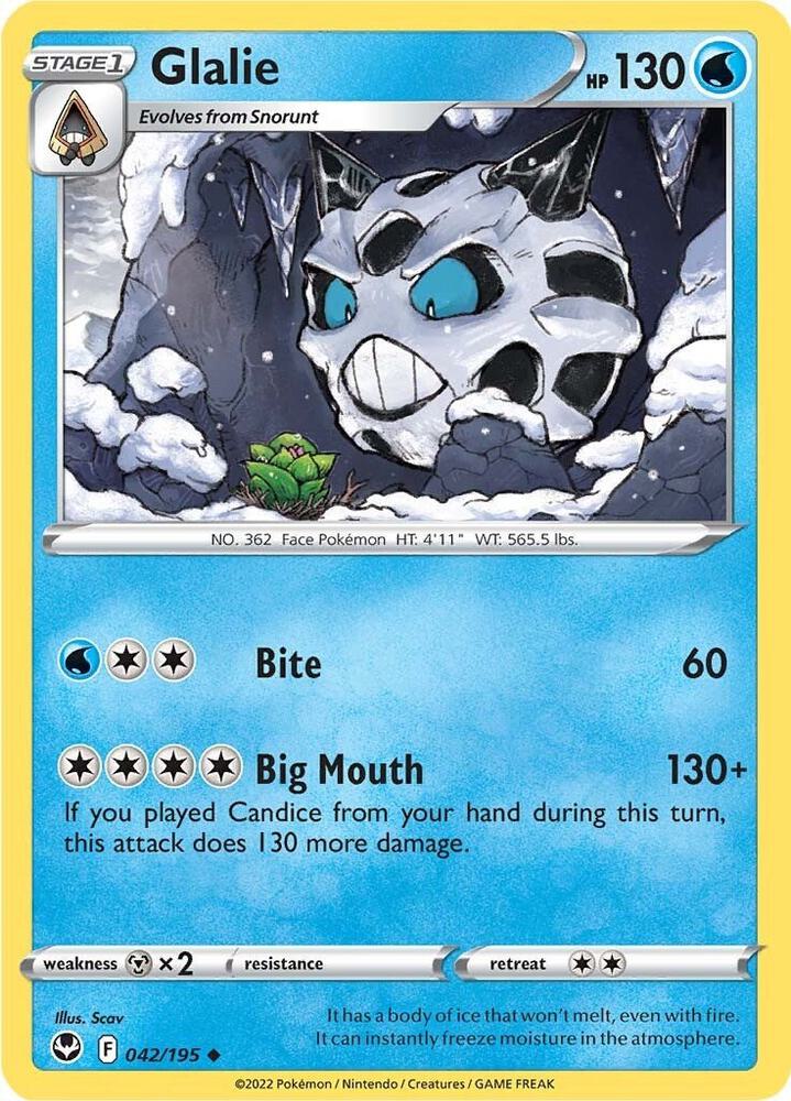 Glalie 042/195 Reverse Holofoil — Silver Tempest Pokémon card