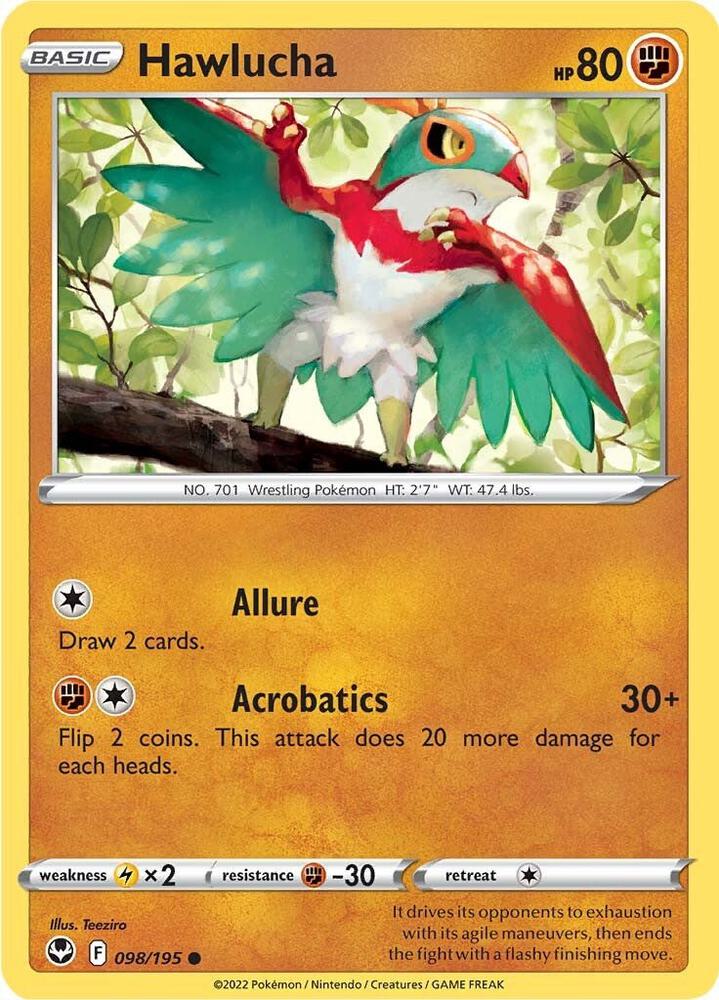 Hawlucha 098/195 Reverse Holofoil — Silver Tempest Pokémon card