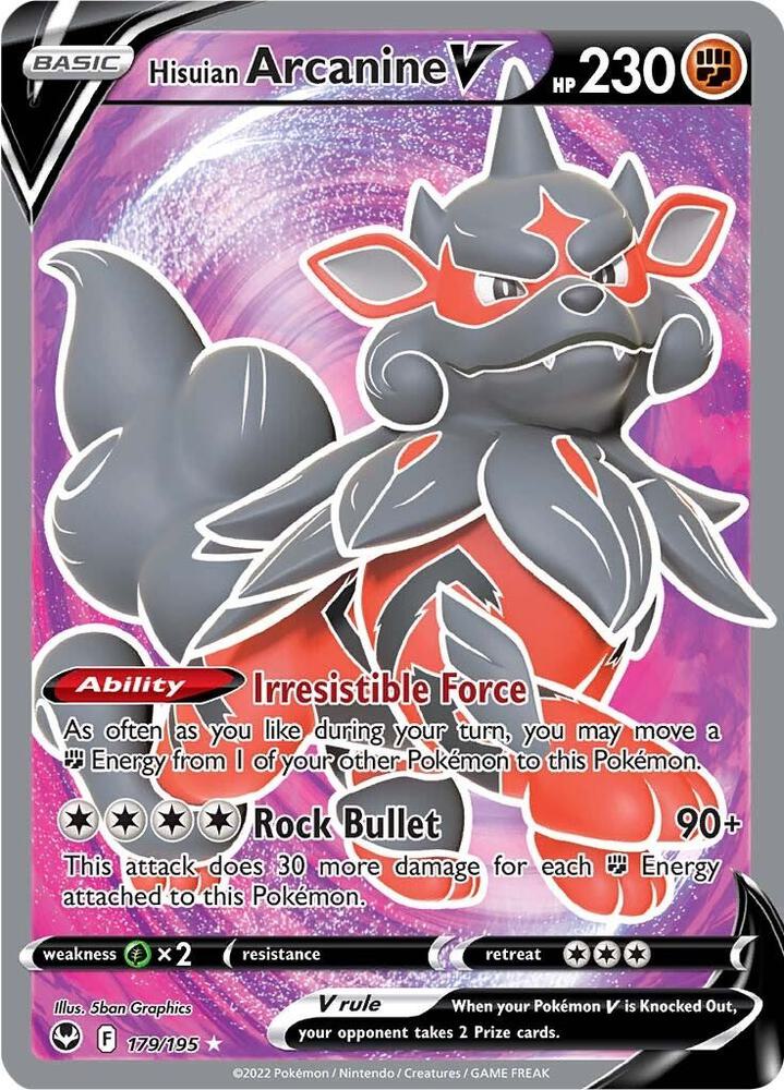 Hisuian Arcanine V 179/195 Holofoil — Silver Tempest Pokémon card