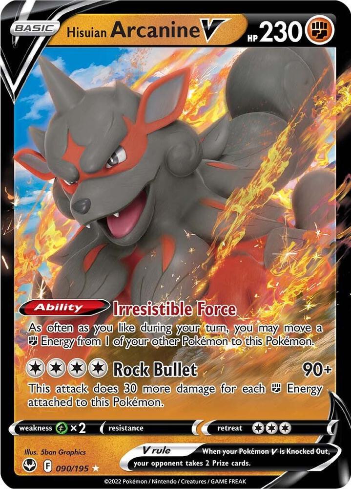 Hisuian Arcanine V 090/195 Holofoil — Silver Tempest Pokémon card