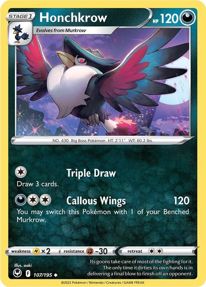 Honchkrow 107/195 — Silver Tempest Pokémon card
