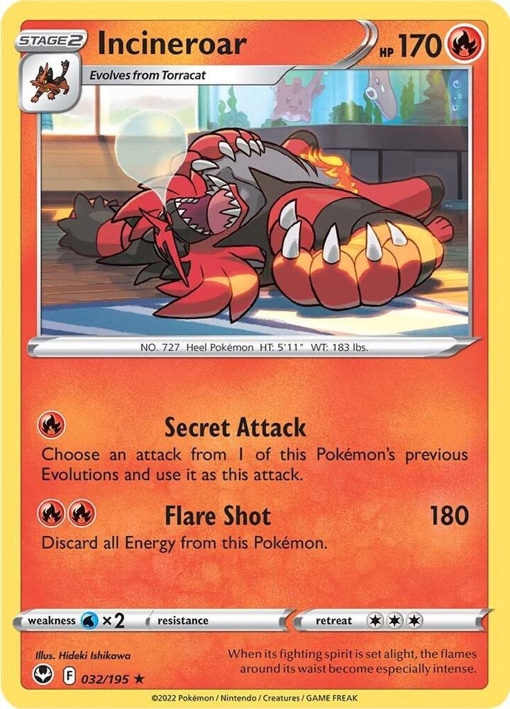 Incineroar 032/195 — Silver Tempest Pokémon card