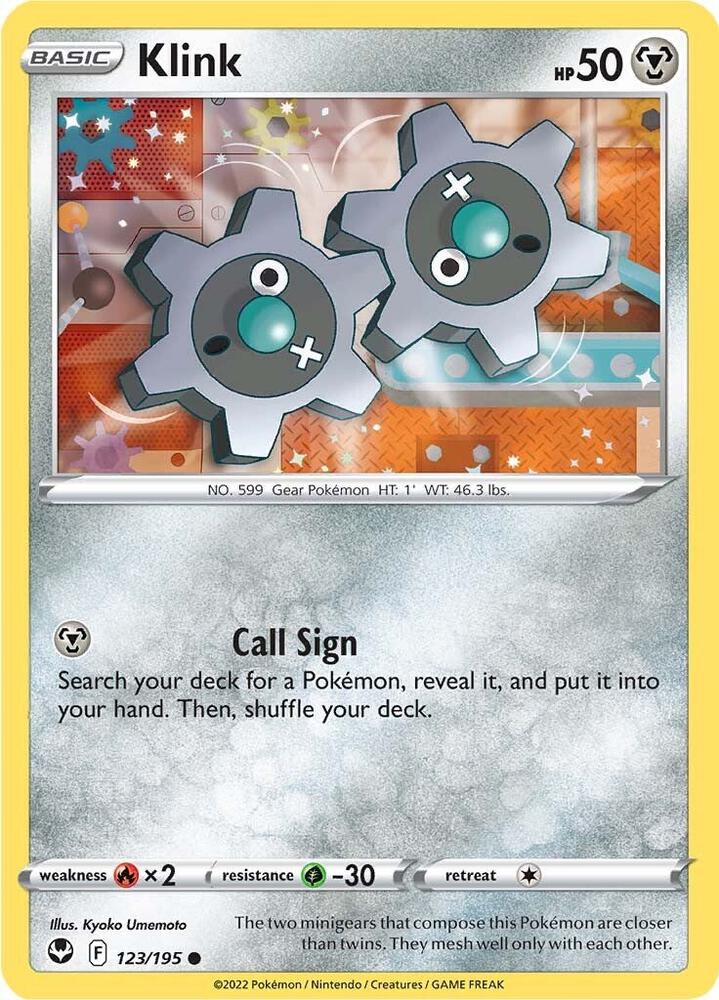 Klink 123/195 Reverse Holofoil — Silver Tempest Pokémon card
